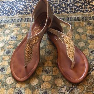 Silver / Gold -  zipper back /   thong sandal